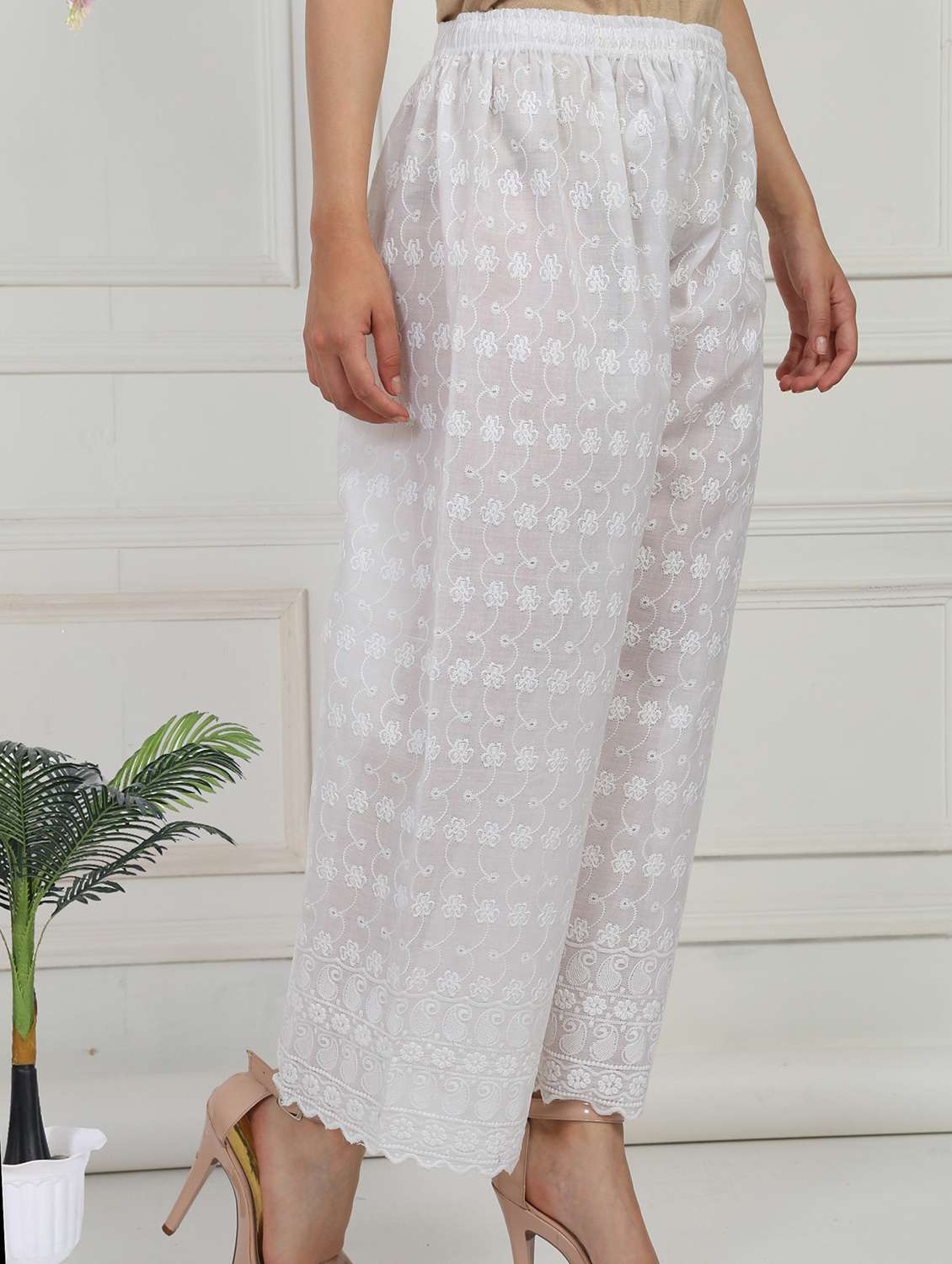 women embroidered mid rise straight palazzo - 21931007 -  Standard Image - 2