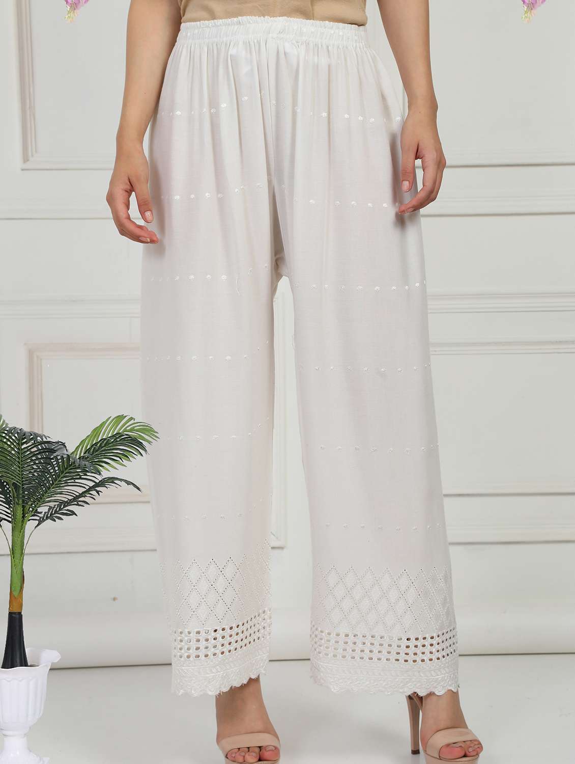 women embroidered mid rise flared palazzo - 21931008 -  Standard Image - 2