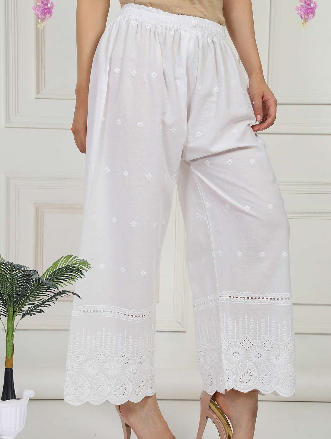 women embroidered mid rise straight palazzo - 21931010 -  Standard Image - 2