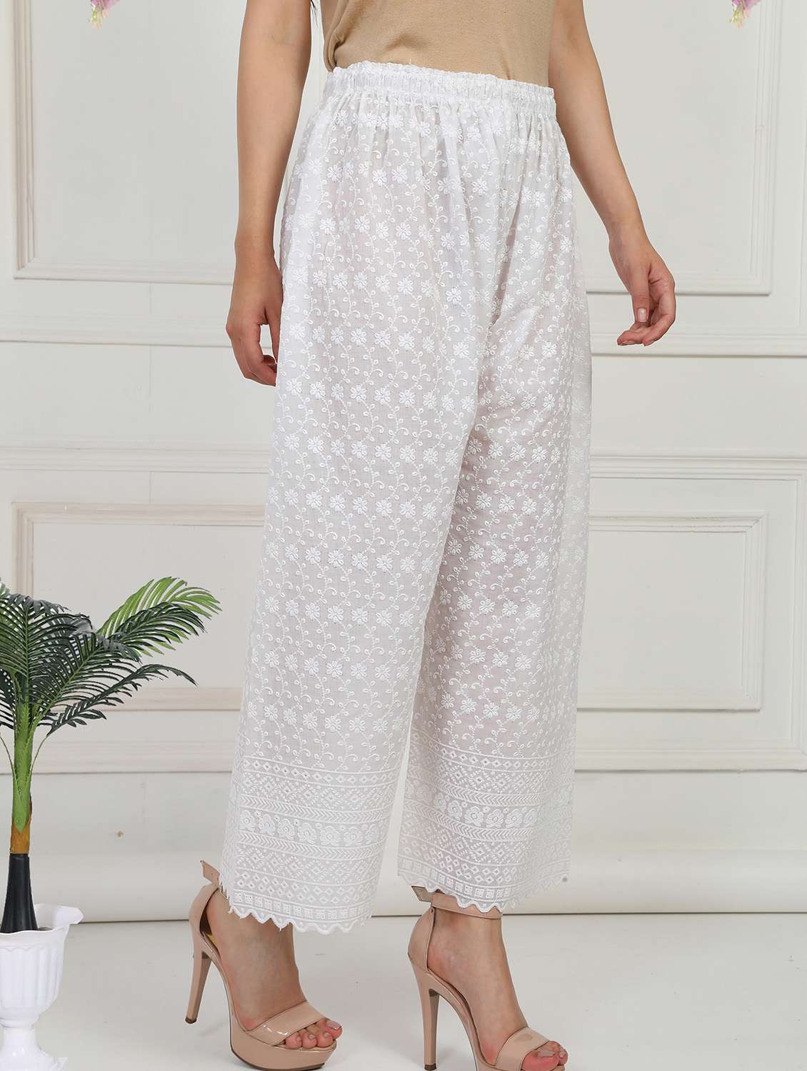 women embroidered mid rise straight palazzo - 21931012 -  Standard Image - 2