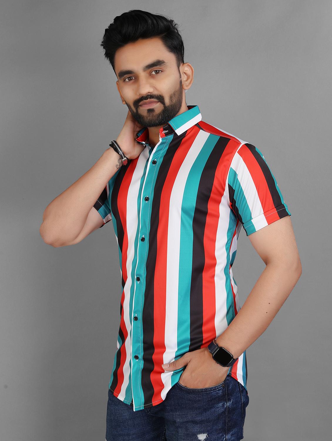men striped short sleeve regular fit casual shirt - 21931086 - Standard Image - 2