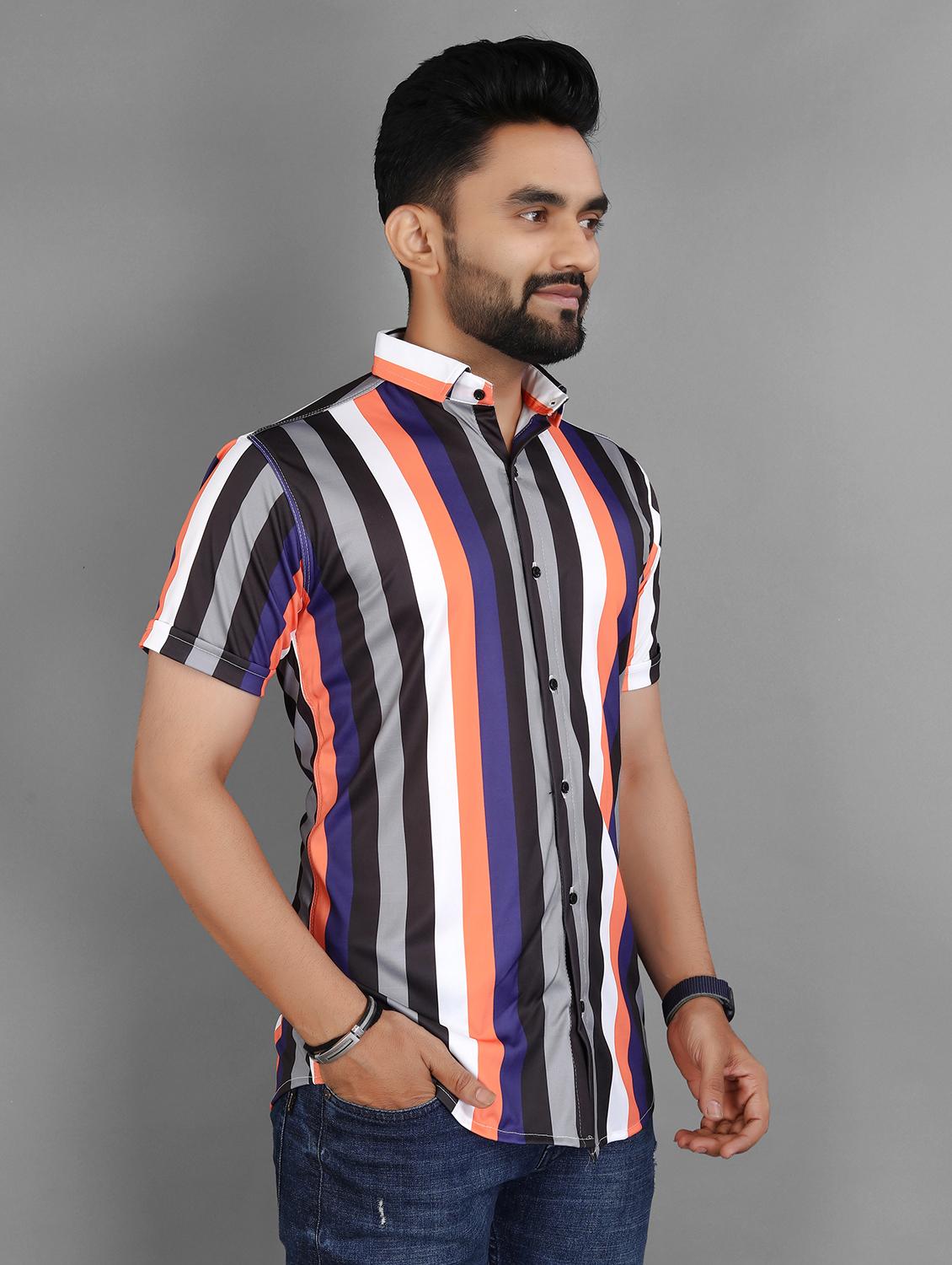 men striped short sleeve regular fit casual shirt - 21931089 - Standard Image - 2