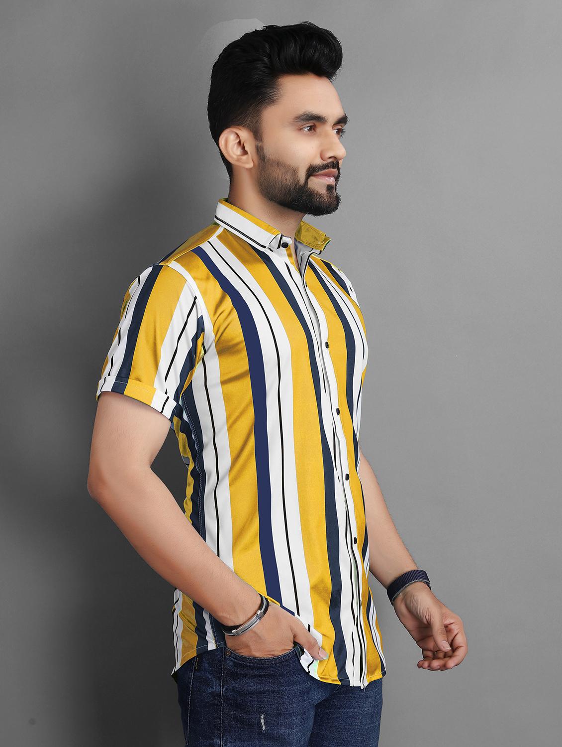 men striped short sleeve regular fit casual shirt - 21931093 - Standard Image - 2