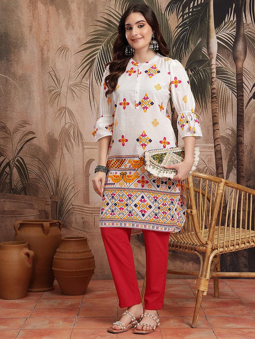 white cotton aline kurta - 21931103 -  Zoom Image - 0