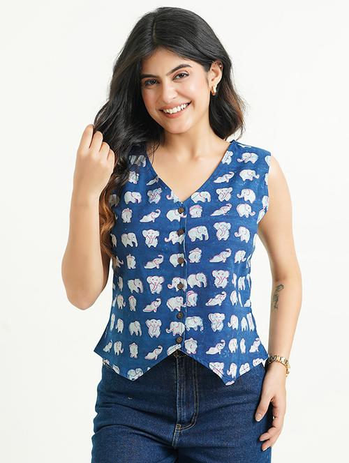 women printed sleeveless regular fit top - 21931171 -  Standard Image - 0