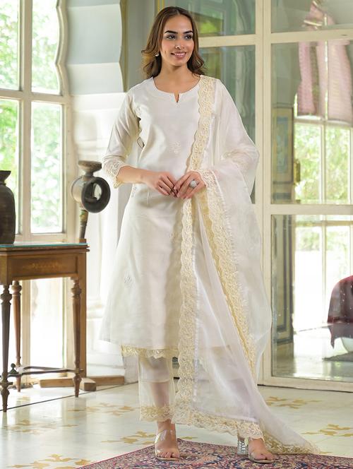women three quarter sleeve kurta salwar with dupatta set - 21931192 -  Standard Image - 0