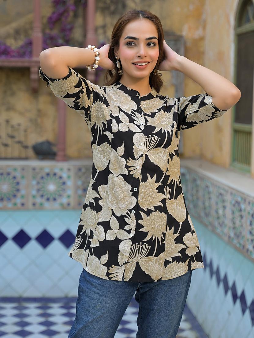 women floral print mandarin neck a-line tunic - 21931204 - Standard Image - 2