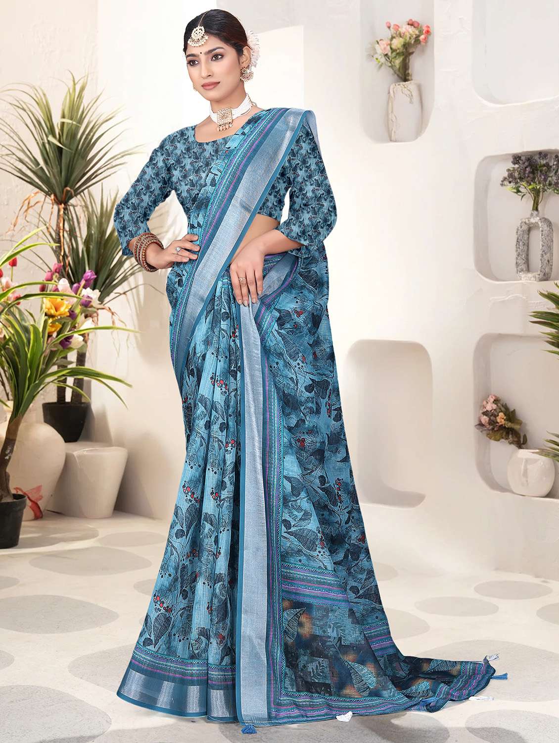 women printed casual wear saree with blouse - 21931209 -  Standard Image - 2