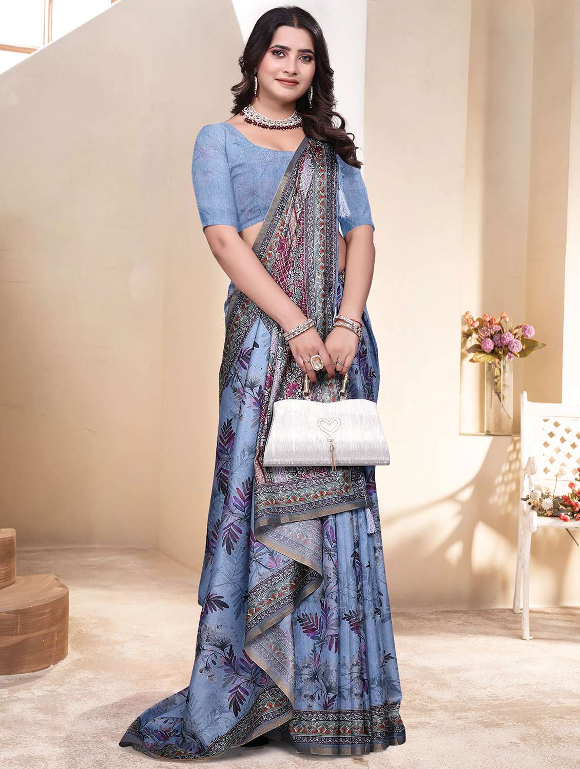 women printed casual wear saree with blouse