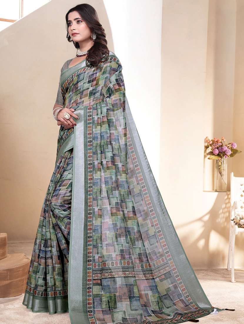 women green printed saree with blouse - 21931228 - Standard Image - 2