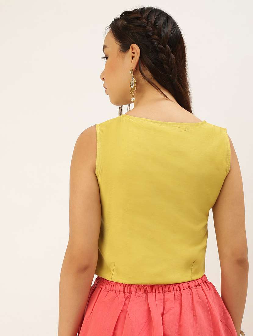 women lime sleeveless embellished ethnic top - 21931247 -  Standard Image - 2