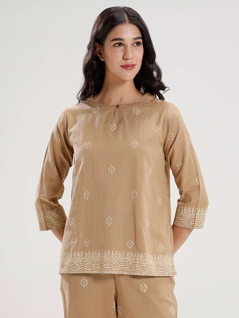 beige cotton regular top
