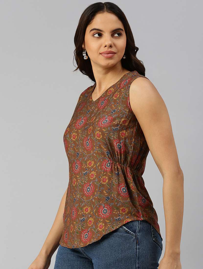 women floral printed sleeveless a-line ethnic top - 21931252 -  Standard Image - 2