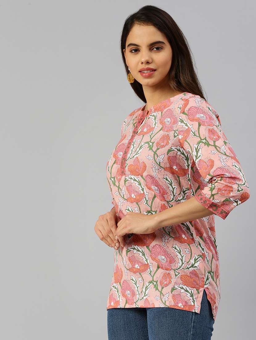women three quarter sleeve straight kurti - 21931255 - Standard Image - 2