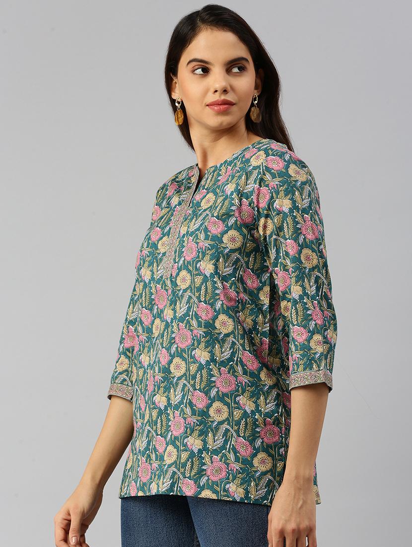 women three quarter sleeve straight kurti - 21931256 - Standard Image - 2