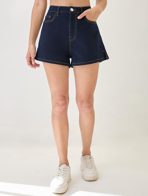 women solid high rise denim short - 21931257 -  Standard Image - 0