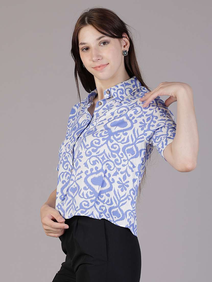 women printed collared short sleeve shirt - 21931318 - Standard Image - 2