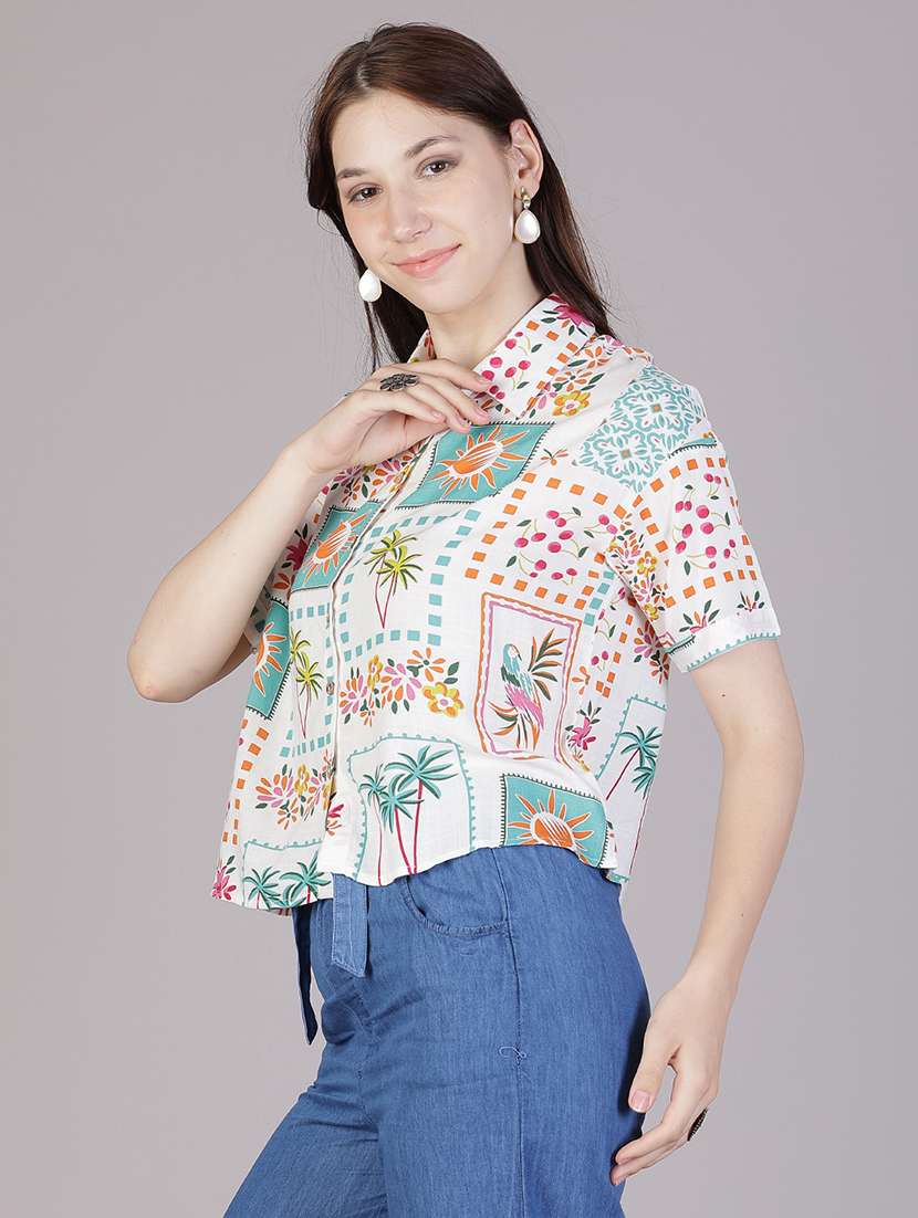 women printed collared short sleeve shirt - 21931319 - Standard Image - 2