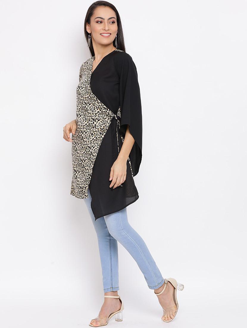 women animal print kimono sleeve long wrap top - 21931403 - Standard Image - 2