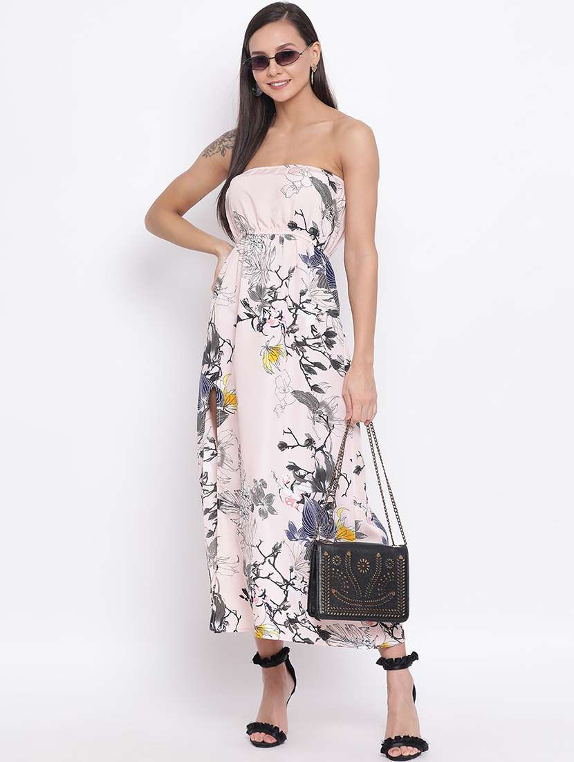 women floral print sleeveless tube dress