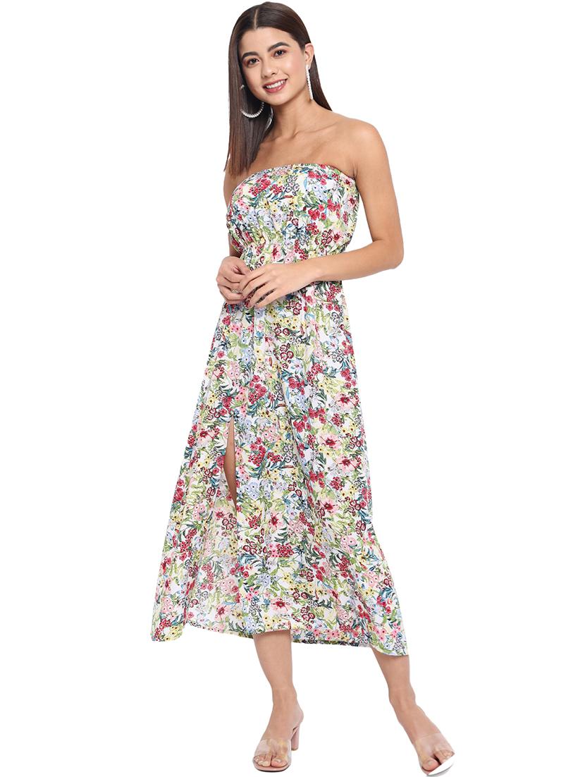 women white floral print a-line tube dress - 21931406 - Standard Image - 2
