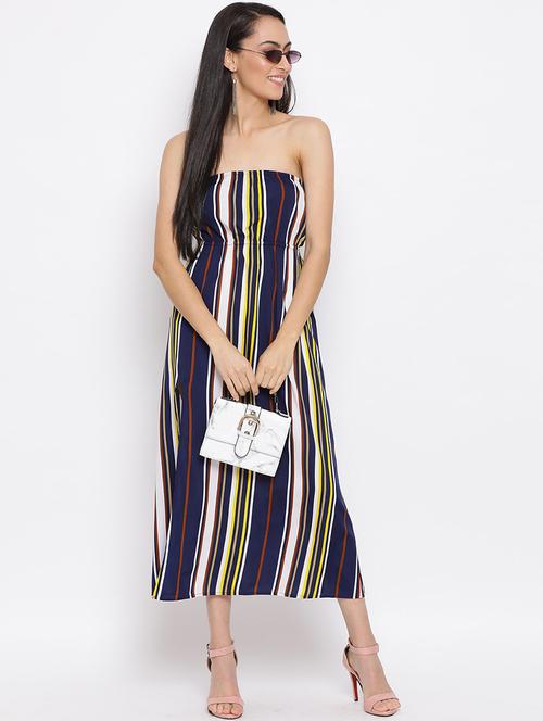 women navy blue striped a-line tube dress - 21931408 - Standard Image - 0