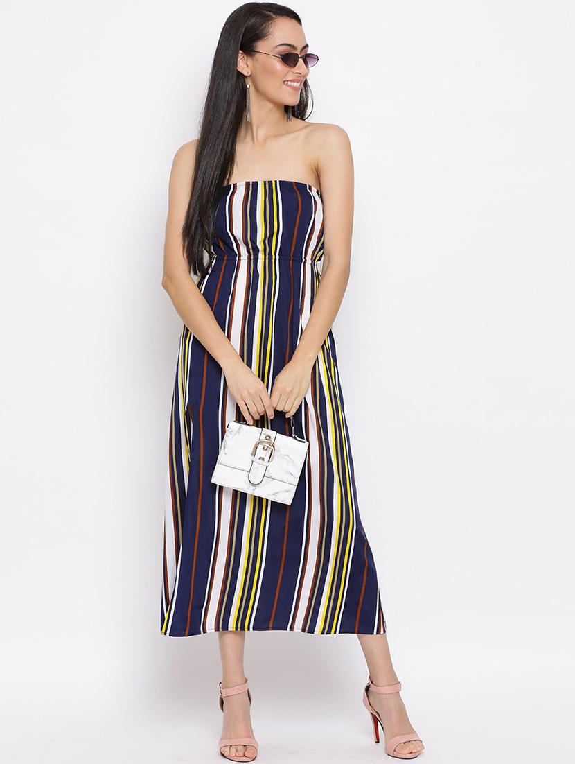 women navy blue striped a-line tube dress - 21931408 - Zoom Image - 0
