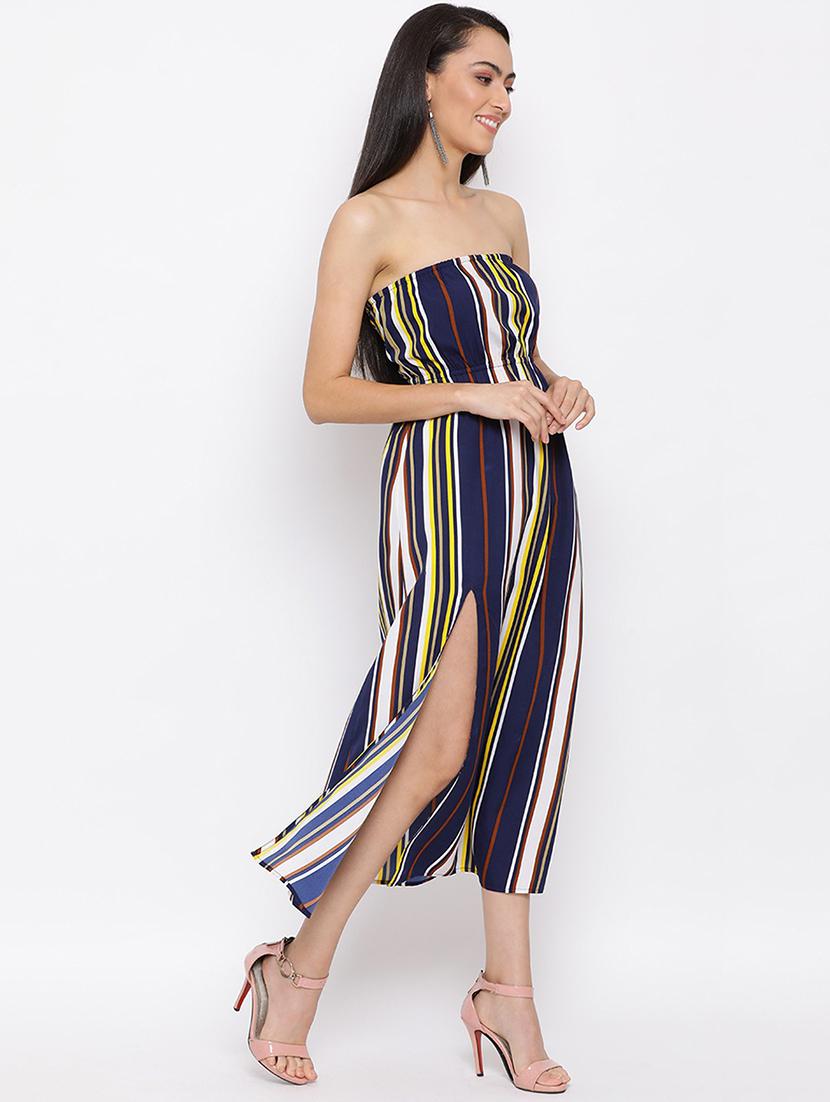 women navy blue striped a-line tube dress - 21931408 - Standard Image - 2