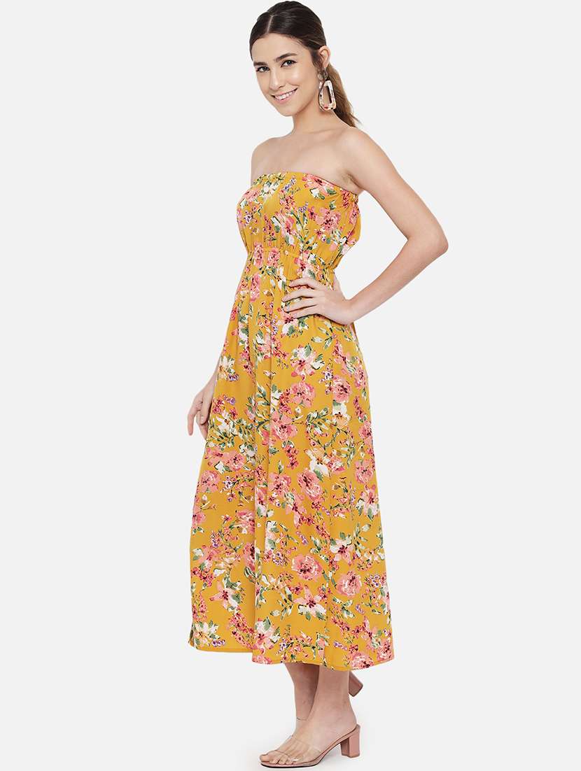 women yellow floral print a-line tube dress - 21931411 -  Standard Image - 2