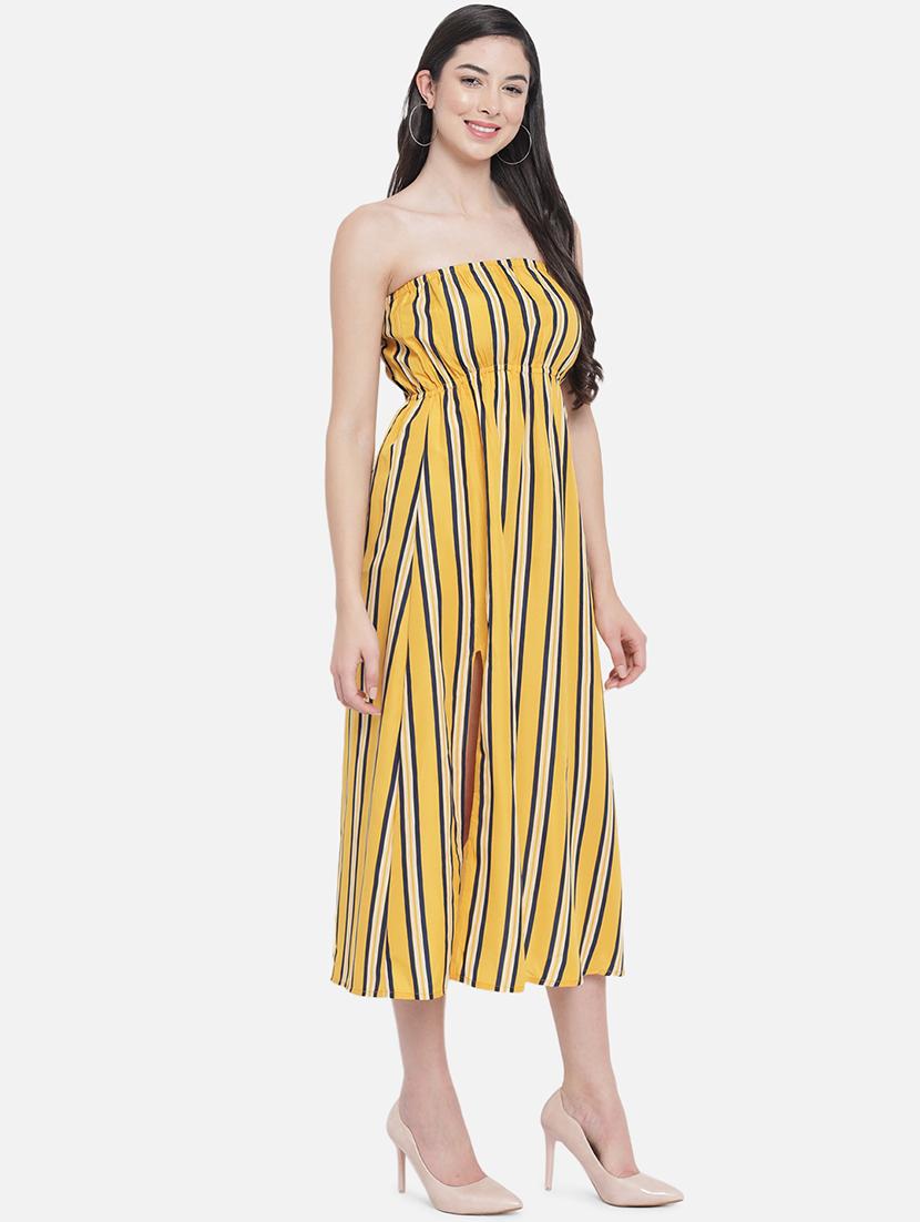 women yellow striped a-line tube dress - 21931413 - Standard Image - 2