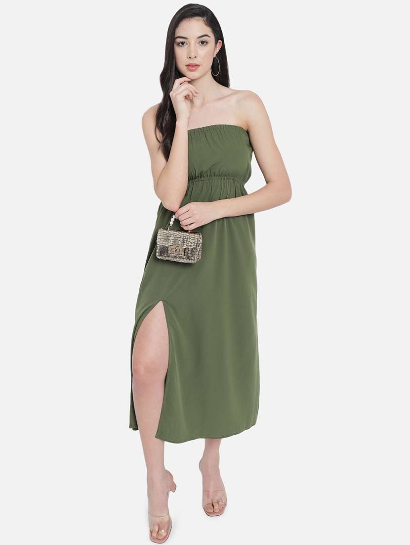 women solid sleeveless side slit tube dress