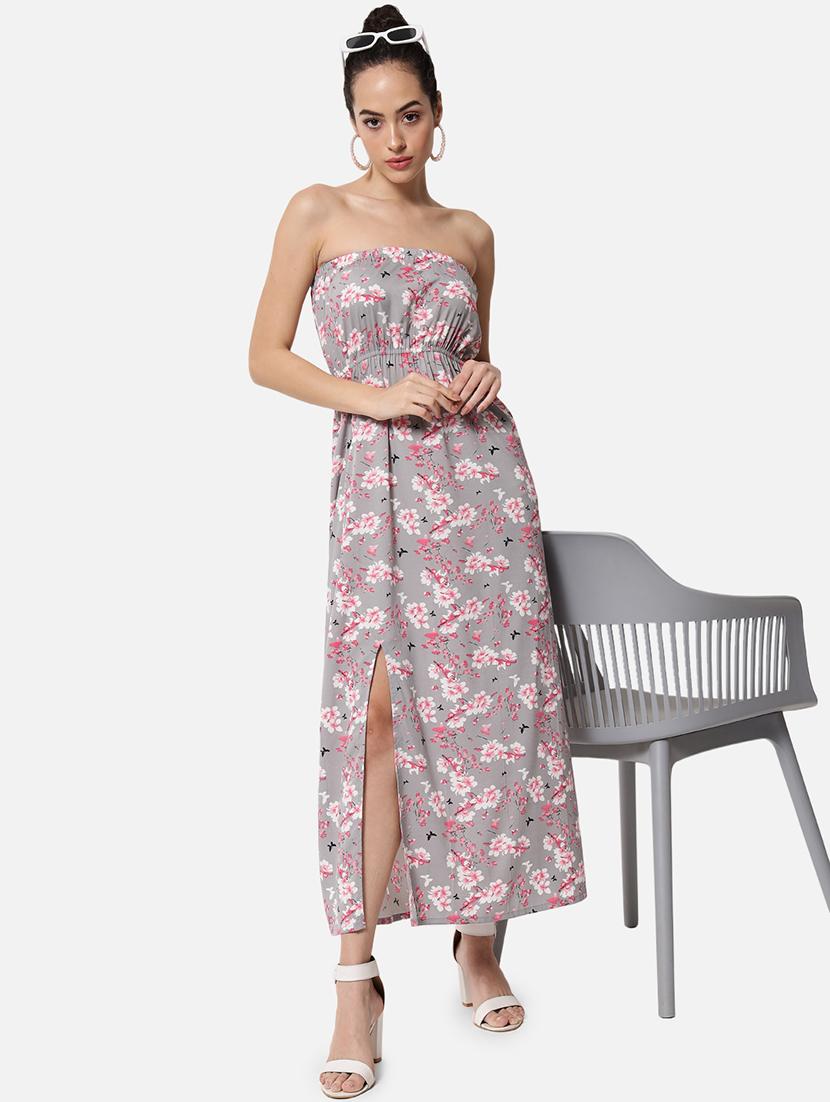 women floral print sleeveless side slit tube dress - 21931419 - Zoom Image - 0
