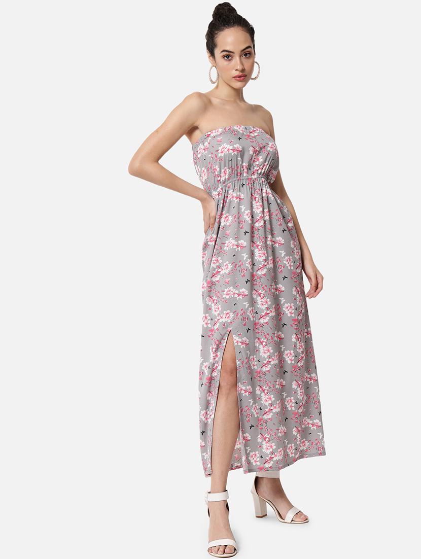 women floral print sleeveless side slit tube dress - 21931419 - Standard Image - 2