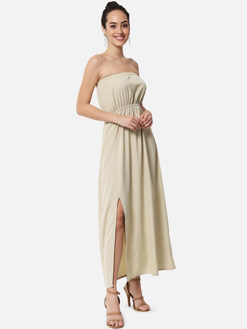 women beige solid sleeveless tube dress - 21931420 - Standard Image - 2