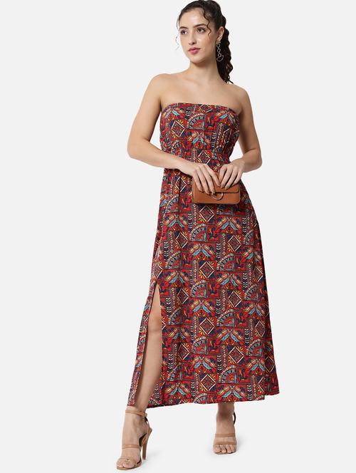 women printed sleeveless side slit tube dress - 21931423 - Standard Image - 0