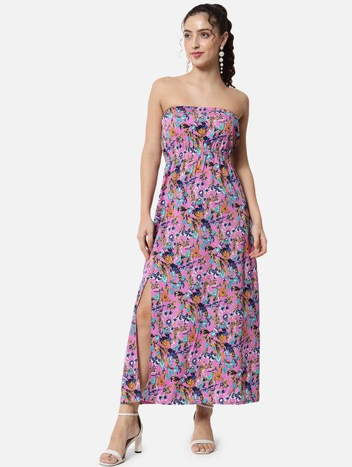 women printed sleeveless side slit tube dress - 21931426 - Standard Image - 0
