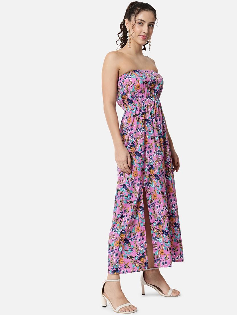 women printed sleeveless side slit tube dress - 21931426 - Standard Image - 2