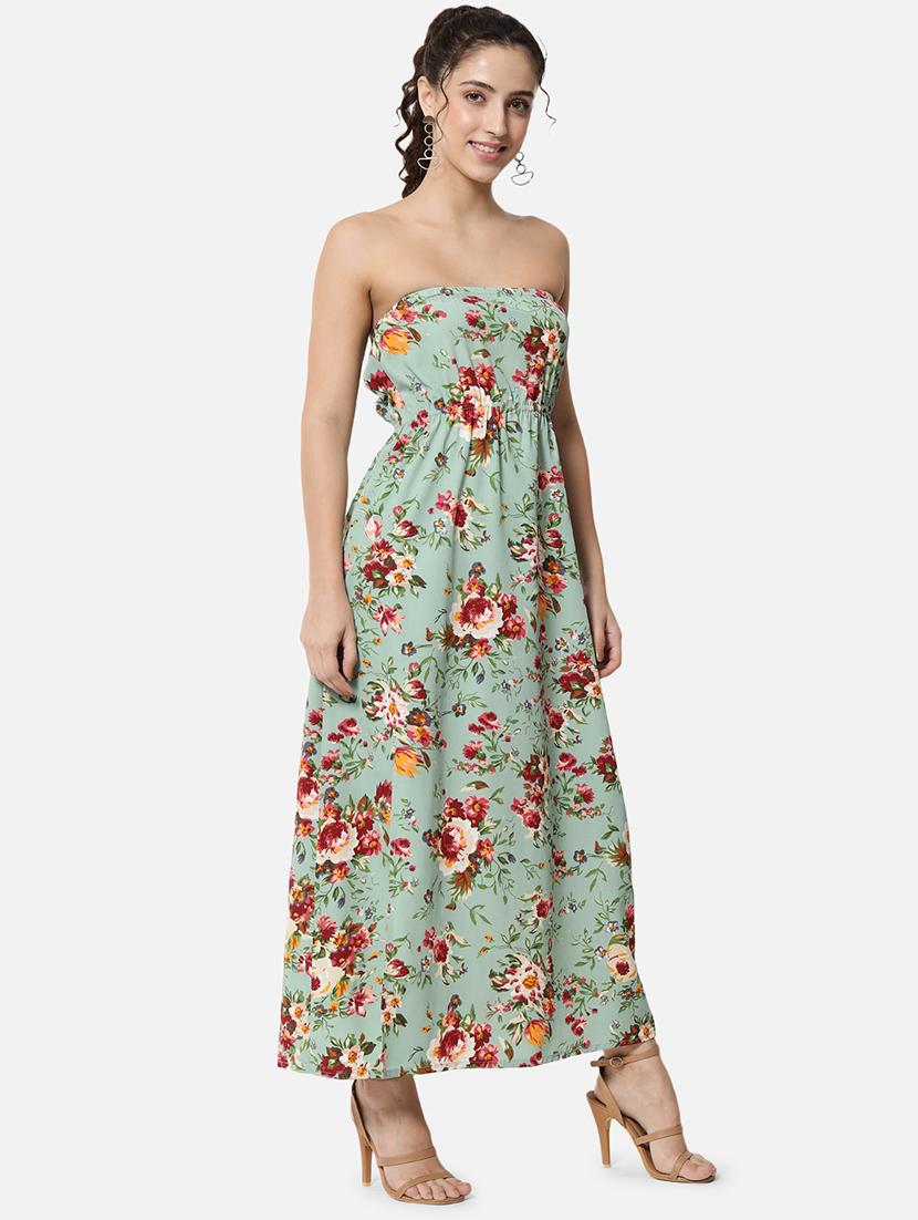 women floral print sleeveless side slit tube dress - 21931427 - Standard Image - 2