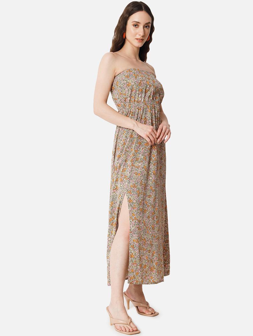 women floral print sleeveless side slit tube dress - 21931432 - Standard Image - 2