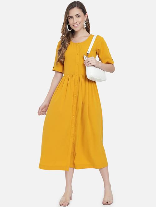 women solid round neck fit and flared dress - 21931435 -  Standard Image - 0
