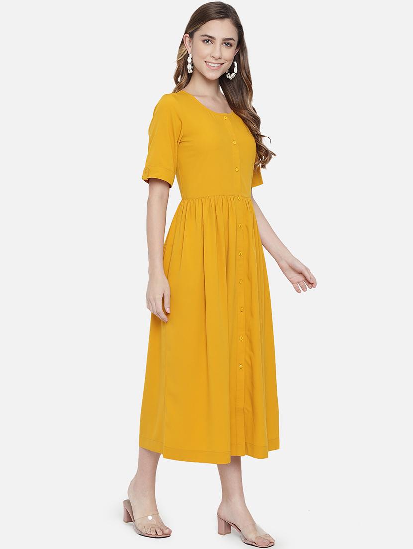 women solid round neck fit and flared dress - 21931435 - Standard Image - 2