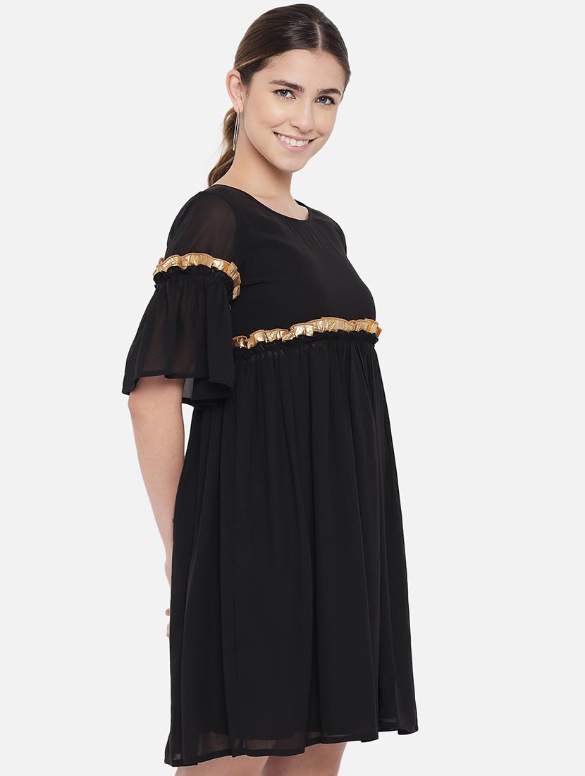 women black solid bell sleeve fit & flare dress - 21931445 - Standard Image - 2