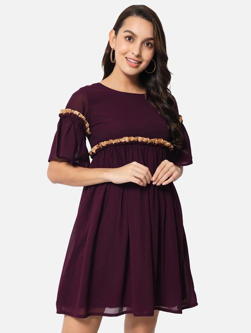 women purple solid bell sleeve fit & flared dress - 21931446 -  Standard Image - 0