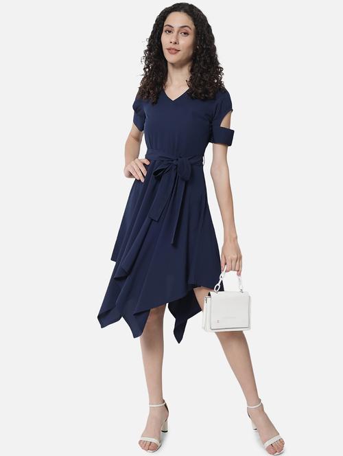 women solid short sleeve asymmetric dress - 21931449 - Standard Image - 0
