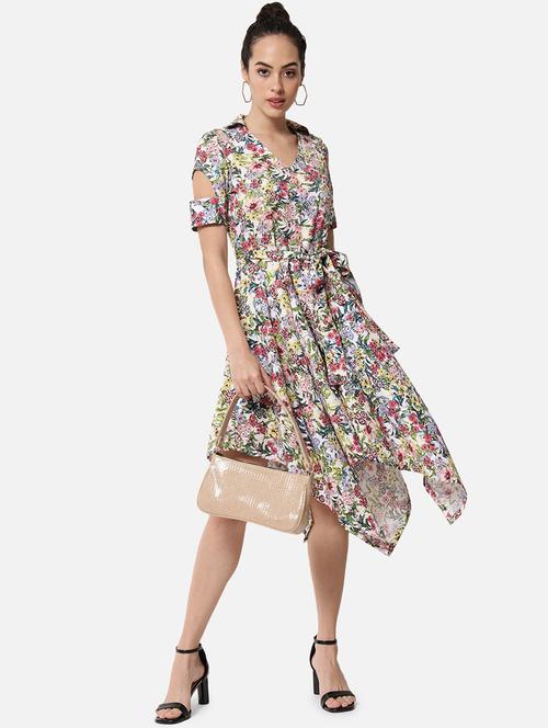 women floral print collared asymmtric dress - 21931450 - Standard Image - 0