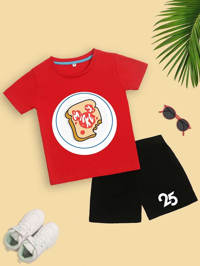boys printed t-shirt & shorts casual wear set