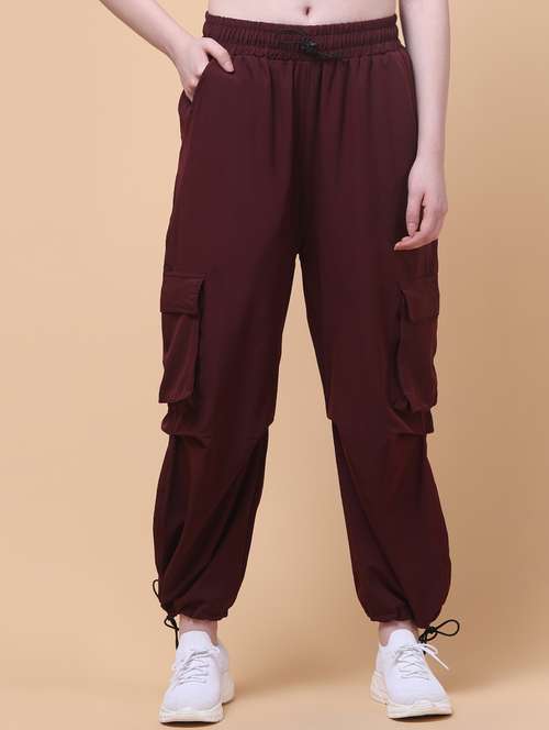 women solid mid rise relaxed fit parachute pant
