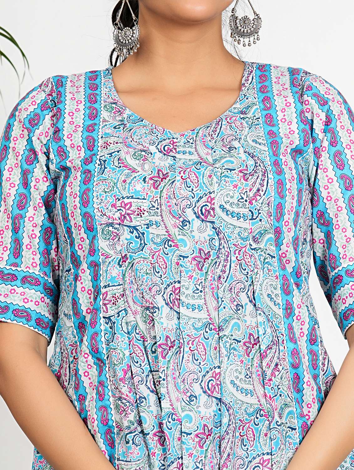 women light blue elbow sleeve a-line kurta - 21931561 - Standard Image - 2
