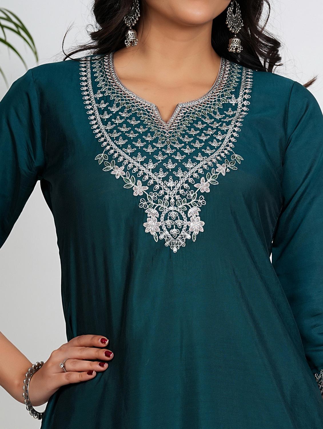 women three quarter sleeve kurta pant with dupatta set - 21931574 - Standard Image - 2