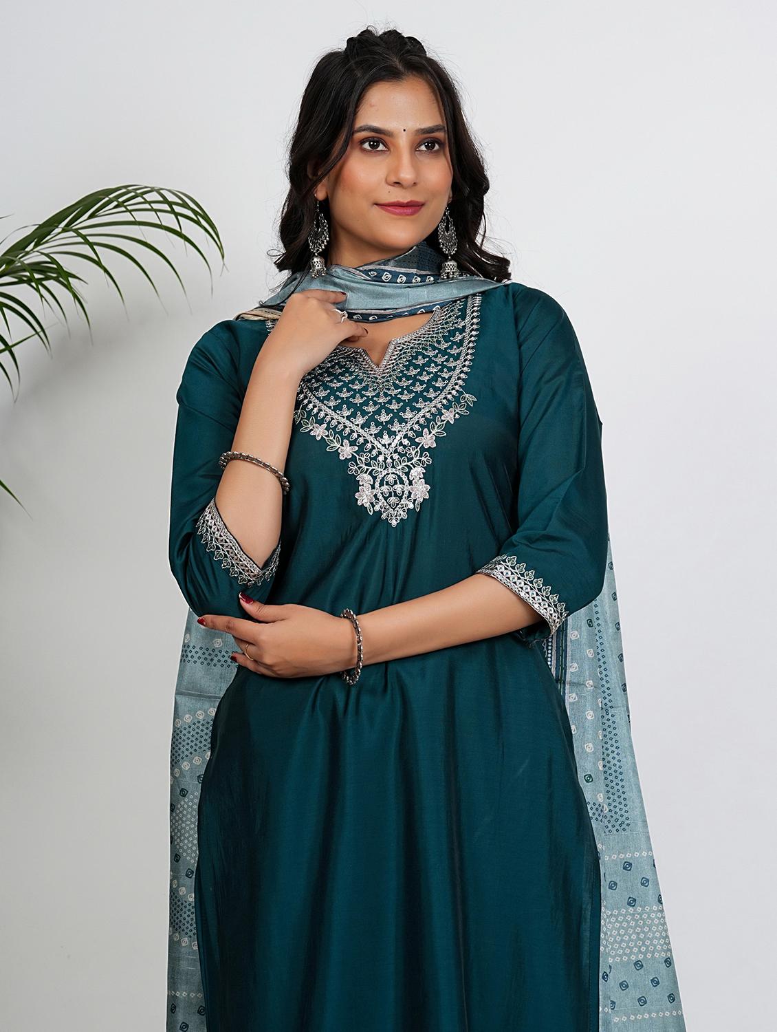 women three quarter sleeve kurta pant with dupatta set - 21931574 - Standard Image - 7